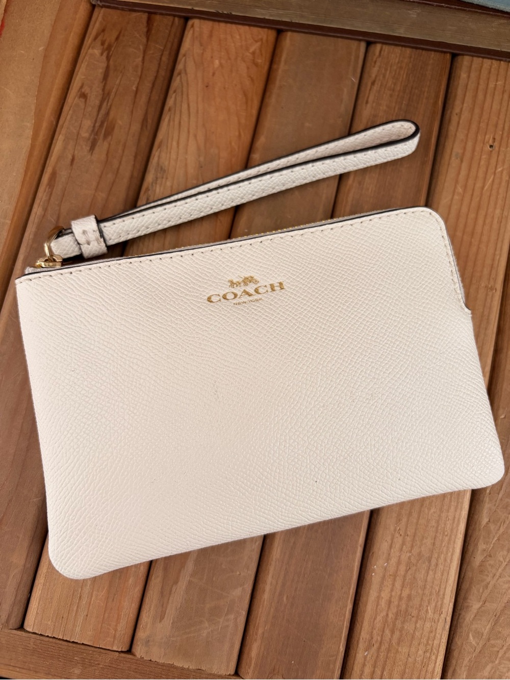 Coach Chalk Pebbled Leather Wristlet with Gold Hardware